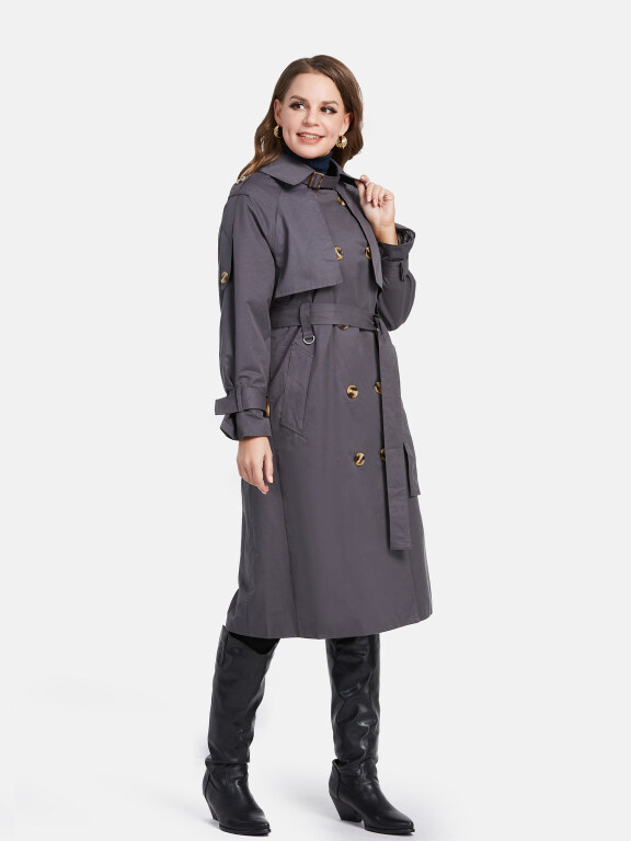 Women's Lapel Double Breasted Mid Length Trench Coat With Tie Belt, LIUHUA Clothing Online Wholesale Market, All Categories