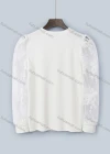 Wholesale Women's Casual Round Neck Sheer Mesh Sleeve Embroidery Plain Tops - Liuhuamall