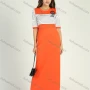 Wholesale Women's Crew Neck Half Sleeve Rhinestone Embroidery Striped Maxi Dress preview