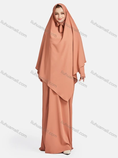 Wholesale Women's Vintage Islamic Chiffon Plain Muslim Long Sleeve Ruffle Trim Floor Length Hooded Khimar Abaya Dress