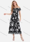 Wholesale Women's Casual Floral Print Off Shoulder Shirred Puff Sleeve Ruffle Hem Maxi Dress FL8071# - Liuhuamall