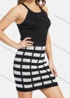 Wholesale Women's Casual Contrast Color Colorblock Print Slim Fit Knit Short Dress 2113# - Liuhuamall