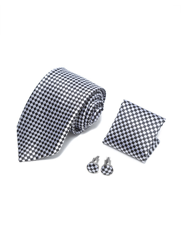 Men's Business Formal Checkerboard Ties & Pocket Square & Cufflinks Sets, Clothing Wholesale Market -LIUHUA, Accessories, Shop-By-Category, Suit-Accessories