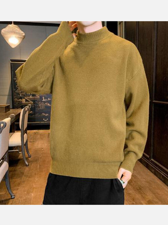 Men's Casual Winter Mock Neck Plain Long Sleeve Knit Sweater, Clothing Wholesale Market -LIUHUA, MEN, Sweaters-Knits
