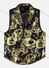 Wholesale Men's Vintage Lapel Gold Thread Embroidery Single Breasted Silky Waistcoat - Liuhuamall