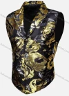 Wholesale Men's Vintage Lapel Gold Thread Embroidery Single Breasted Silky Waistcoat - Liuhuamall