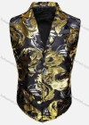 Wholesale Men's Vintage Lapel Gold Thread Embroidery Single Breasted Silky Waistcoat - Liuhuamall