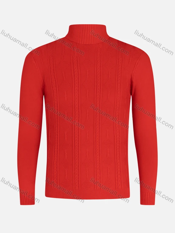 Wholesale Men's Casual Long Sleeve Texture Knit High Neck Plain Sweater