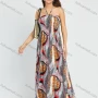 Wholesale Women's Vacation Sleeveless Spaghetti Strap Halter Shirred Snakeskin Splicing Maxi Dress preview