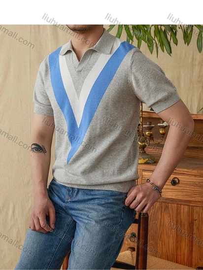 Wholesale Oscar factory Casual men's V-neck knitted sweater with comfortable soft fabric and short-sleeved top