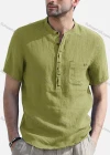 Wholesale Men's Linen Cozy Short Sleeve Patch Pocket Plain Henley Shirt - Liuhuamall