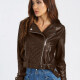 Women's PU Leather Zipper Buckle Belted Long Sleeve Motorcycle Crop Jacket 11# Clothing Wholesale Market -LIUHUA