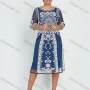 Wholesale Women's Elegant Plus Size Half Sleeve Round Neck Mesh Floral Embroidery Party Cocktail Dress preview