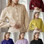 Wholesale Women's Round Neck Long Sleeve Wave Trim Embroidered Floral Buttons Blouse preview