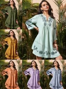 Wholesale Women's Notched Neck Long Sleeve Embroidered Floral Short Dress A1309-6691#, LIUHUA CLOTHING WHOLESALE