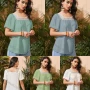 Wholesale Women's Square Neck Short Sleeve Open Back Embroidered Trim Blouse preview