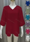 Wholesale Women's V Neck Shirred Guipure Lace Plain Casual Top - Liuhuamall