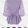 Wholesale Women's Bateau Neck Plain Appliques Bowknot Tie Front Causal Top A3# preview