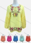 Wholesale Women's Casual Floral Embroidery Splicing Long Sleeve Tie Neck Blouse - Liuhuamall