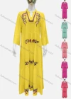 Wholesale Women's Casual Notched Neck Floral Applique Ruffle Hem 3/4 Sleeve Maxi Dress A8# - Liuhuamall