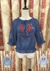 Wholesale Women's Casual Ruffle Trim 3/4 Sleeve Embroidered Denim Blouse - Liuhuamall