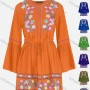 Wholesale Women's Casual Embroidery Button Front Tie Front Ruffle Hem Short Dress preview