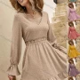 Wholesale Women's Casual Swiss Dot Embroidery V Neck Lace Trim Long Sleeve Short Dress preview