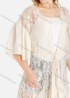Wholesale Women's Flounce Sleeve Open Front Guipure Lace Fringe Drawstring Asymmetrical Ruffle Hem Cover Up - Liuhuamall