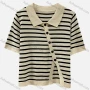 Wholesale Women's Casual Striped Collared Button Down Split Hem Half Sleeve Tops 1059# preview