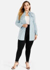 Wholesale Women's Casual Long Sleeve Flap Pocket Button Front Long Denim Shirt - Liuhuamall