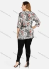 Wholesale Women's Elegant Floral Print Round Neck Mid Length Half Sleeve Blouse With Belt - Liuhuamall