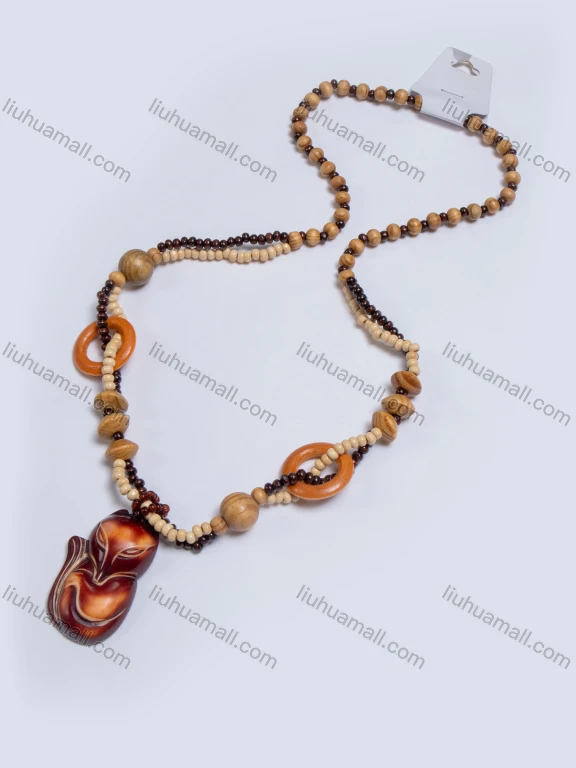 Wholesale Vintage Fox Wood Beads Necklace