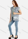 Wholesale Women's Slogan Letter Rhinestone Pearl Decor Denim Vest Jacket & High-Waisted Skinny Jeans Set - Liuhuamall