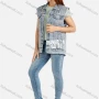 Wholesale Women's Slogan Letter Rhinestone Pearl Decor Denim Vest Jacket & High-Waisted Skinny Jeans Set preview