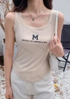 Wholesale Women's Casual Letter Print Crew Neck Ribbed Slim Fit Tank Top - Liuhuamall