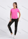 Wholesale Women's Sporty Crew Neck Short Sleeve Plain Quick-dry Breathable Curved Hem Athletic T-shirt - Liuhuamall