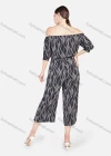 Wholesale Women's Fashion Wave Print Off the Shoulder Button Decor Cropped Jumpsuit - Liuhuamall