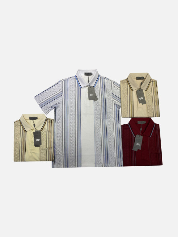 Men's Casual Striped Short Sleeve Patch Pocket Polo Shirts, Clothing Wholesale Market -LIUHUA, 