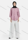 Wholesale Women's Casual Plain Button Down 3/4 Sleeve Shirt 1242# - Liuhuamall