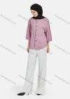 Wholesale Women's Casual Plain Button Down 3/4 Sleeve Shirt 1242# - Liuhuamall