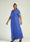 Wholesale Women's Plus Size Floral Embroidery Round Neck Short Sleeve African Maxi Dress - Liuhuamall
