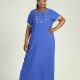 Women's Plus Size Floral Embroidery Round Neck Short Sleeve African Maxi Dress Blue Clothing Wholesale Market -LIUHUA
