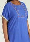 Wholesale Women's Plus Size Floral Embroidery Round Neck Short Sleeve African Maxi Dress - Liuhuamall