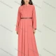 Wholesale Women's Chiffon Mandarin Collar Pleated Long Sleeve Plain Maxi Dress With Belt 8# Clothing Wholesale Market Liuhua