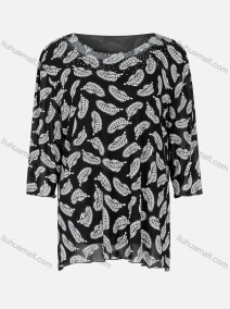 Wholesale Women's Casual Round Neck 3/4 Sleeve Rhinestone Allover Print T-Shirt, LIUHUA CLOTHING WHOLESALE