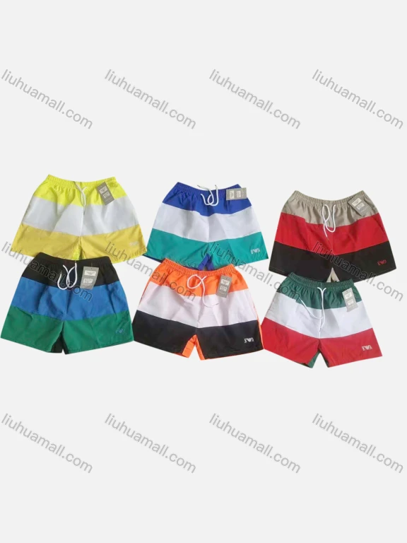 Wholesale Men's Swim Trunks Quick Dry Colorblock Embroidery Label Drawstring Beach Shorts