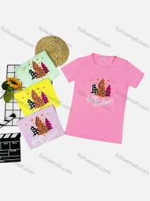 Wholesale Girl's Casual Pattern & Letter Print Round Neck Short Sleeve Tee, LIUHUA CLOTHING WHOLESALE
