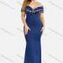 Wholesale Women's Elegant Off Shoulder Splicing Mesh Zip Back Rhinestone Sequin Fringe Glitter Mermaid Evening Dress preview