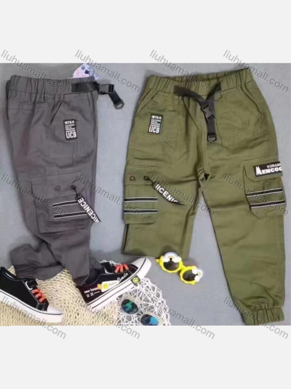 Wholesale Boy's Casual Labeled Elastic Waist Cargo Pants With Buckle 1259#