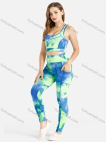 Wholesale Women's Tie-Dye Venetian Cut And Sew Racer Back Tank Top With Leggings, LIUHUA CLOTHING WHOLESALE